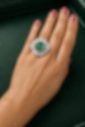 White Finish Aqua Blue Stone Ring by AVSA Jewels at Pernia's Pop Up Shop