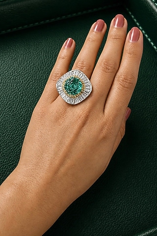 White Finish Aqua Blue Stone Ring by AVSA Jewels