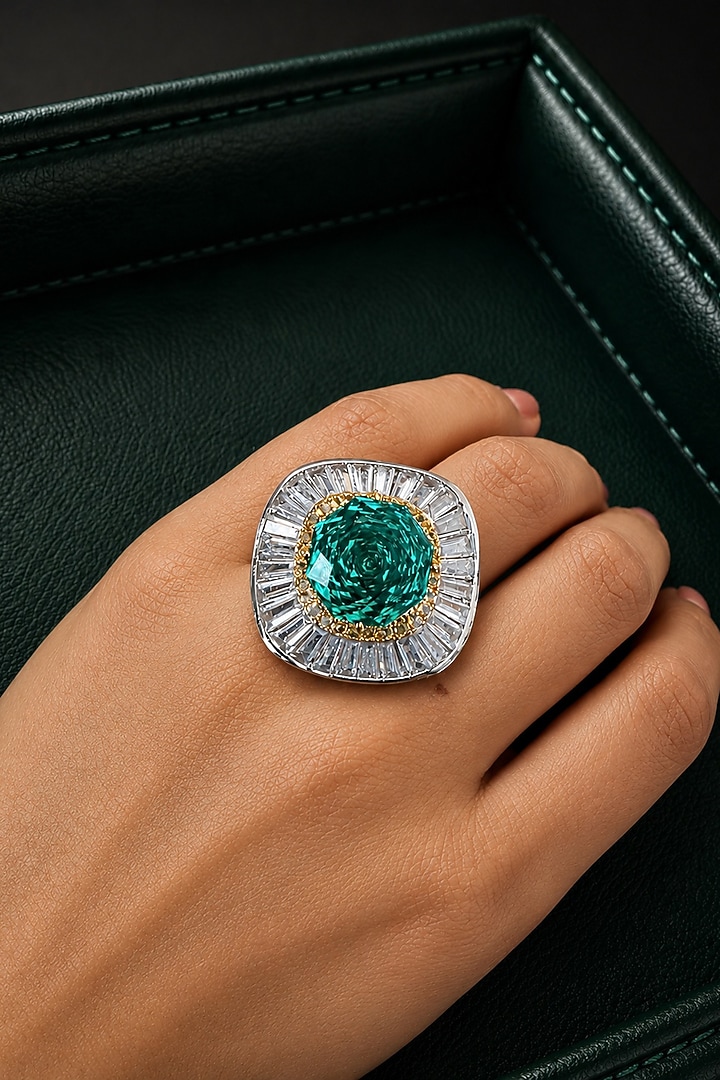 White Finish Aqua Blue Stone Ring by AVSA Jewels at Pernia's Pop Up Shop
