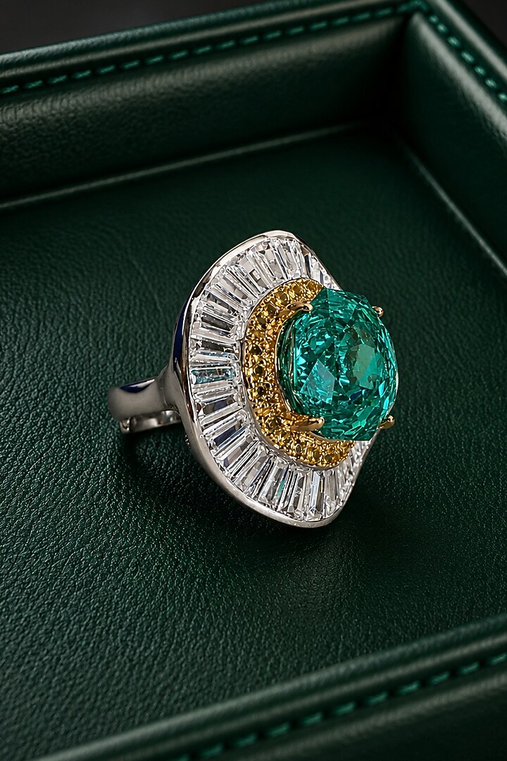 White Finish Aqua Blue Stone Ring by AVSA Jewels at Pernia's Pop Up Shop