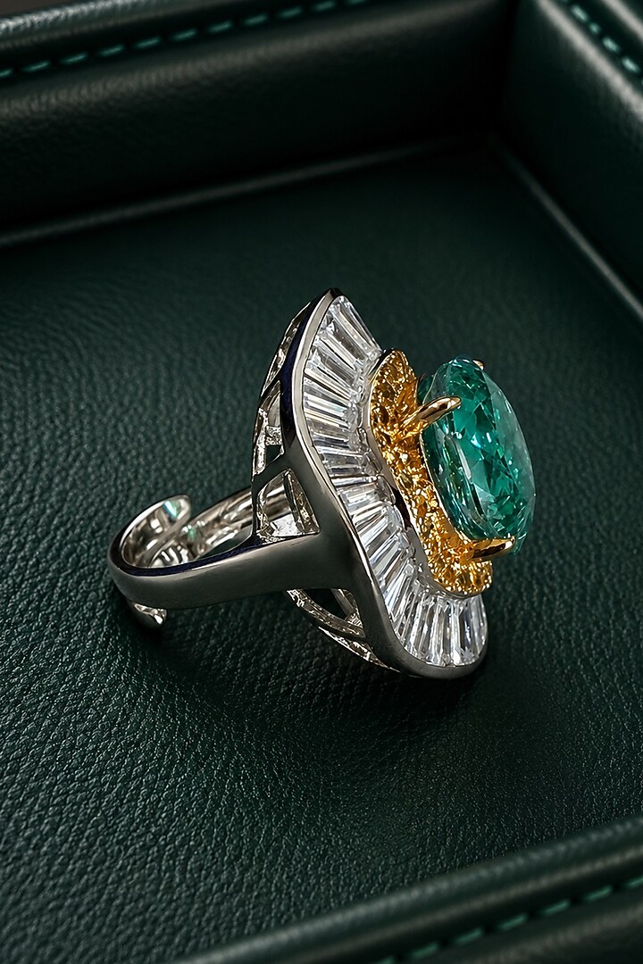 White Finish Aqua Blue Stone Ring by AVSA Jewels at Pernia's Pop Up Shop