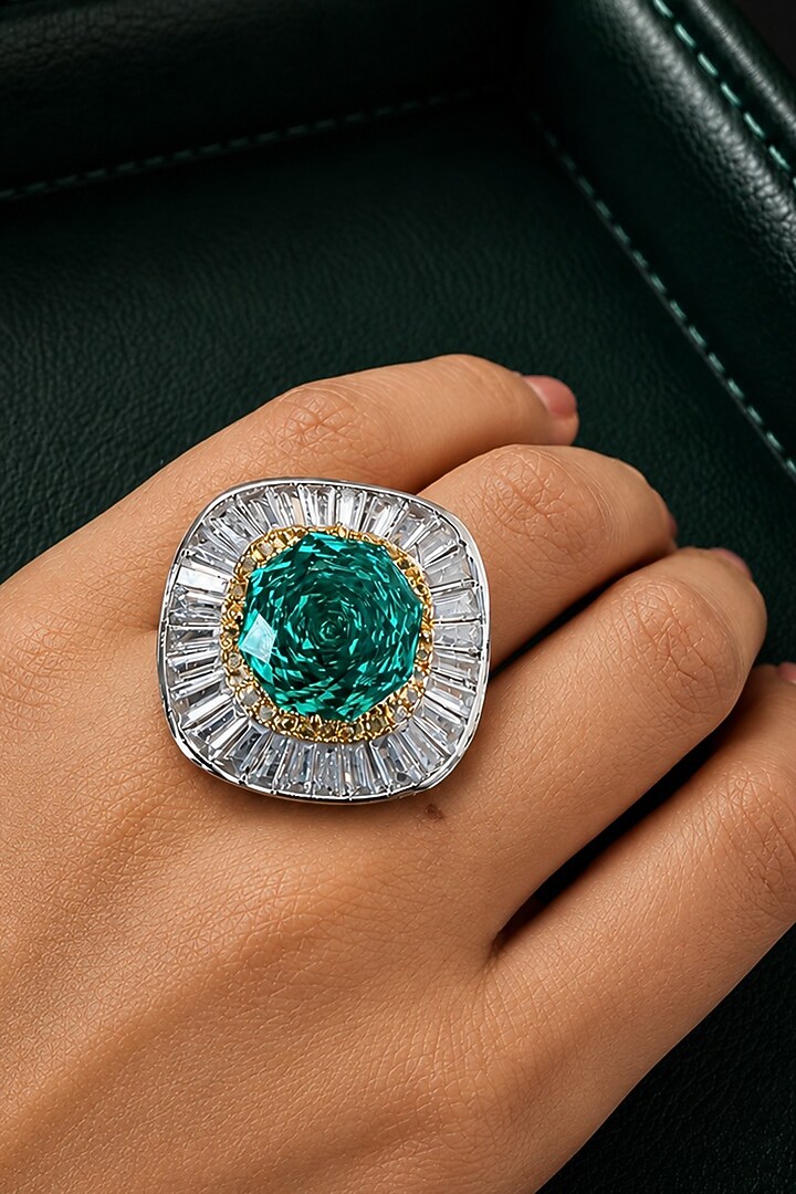 White Finish Aqua Blue Stone Ring by AVSA Jewels at Pernia's Pop Up Shop