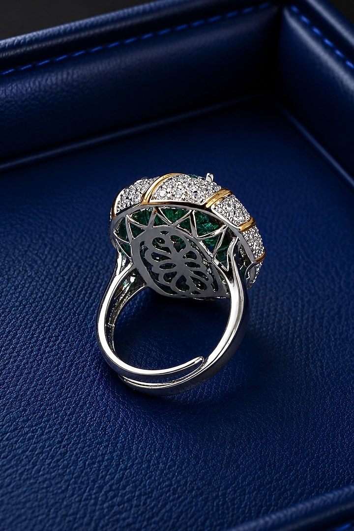 White Finish Diamond & Aqua Blue Stone Ring by AVSA Jewels at Pernia's Pop Up Shop