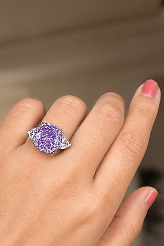 White Finish Purple Synthetic Stone Ring by AVSA Jewels