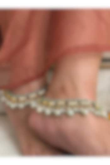 Gold Finish Green Kundan Polki Anklets (Set Of 2) by AVSA Jewels at Pernia's Pop Up Shop