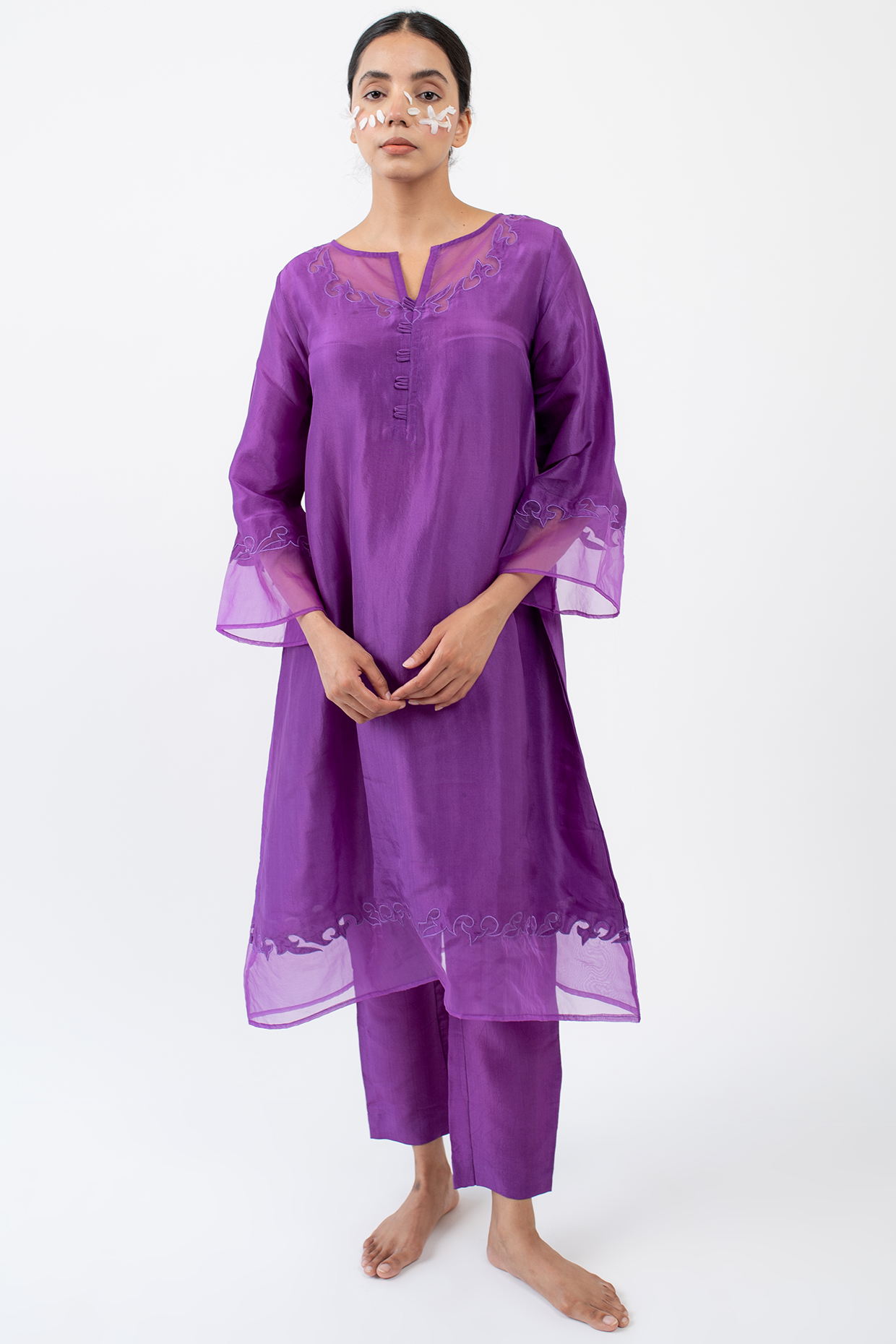 Dark Violet Upada Silk A-Line Kurta Set by Avaasya Jaipur at Pernia's Pop Up Shop
