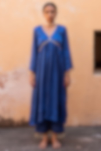 Cobalt Blue Pure Cotton Silk Kurta Set by Avaasya Jaipur at Pernia's Pop Up Shop