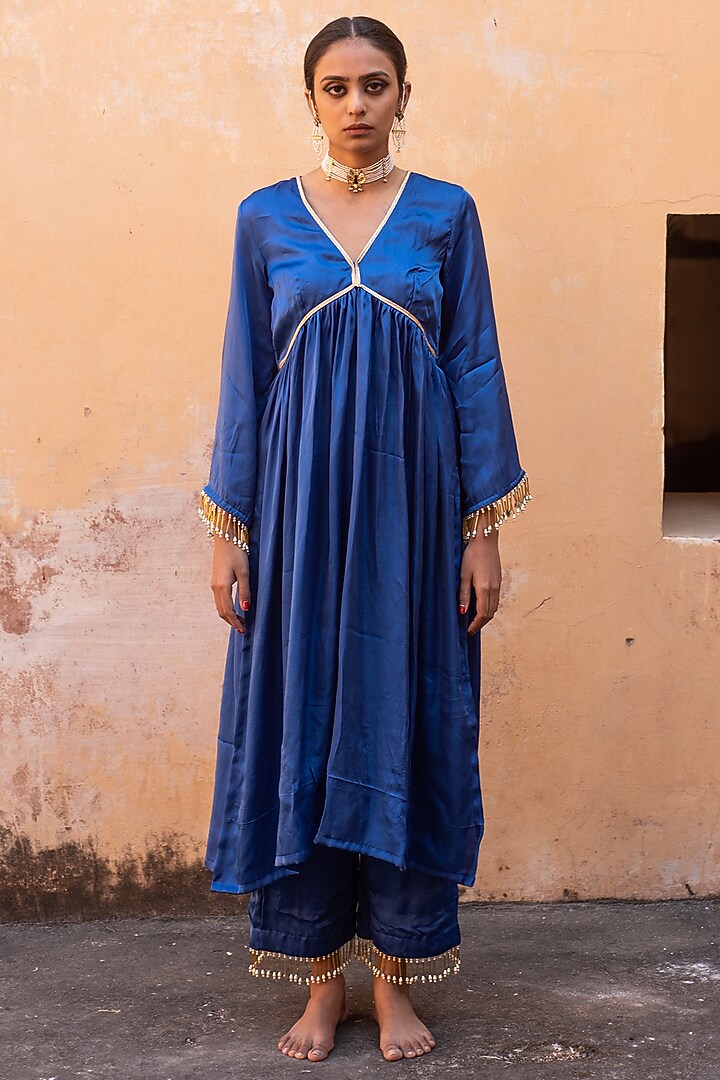 Cobalt Blue Pure Cotton Silk Kurta Set by Avaasya Jaipur at Pernia's Pop Up Shop