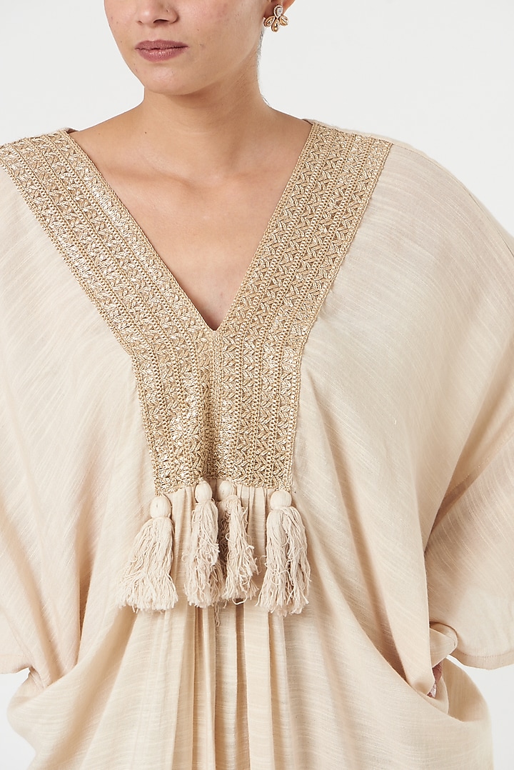 Powder White Handloom Linen Kaftan With Slip by Avaasya Jaipur at Pernia's Pop Up Shop