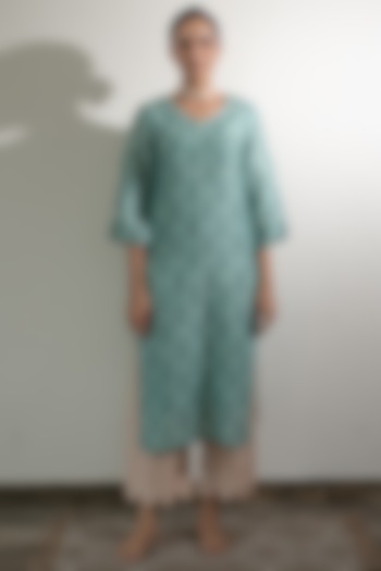 Tiffany Blue Cotton Silk Kurta Set by Avaasya Jaipur at Pernia's Pop Up Shop