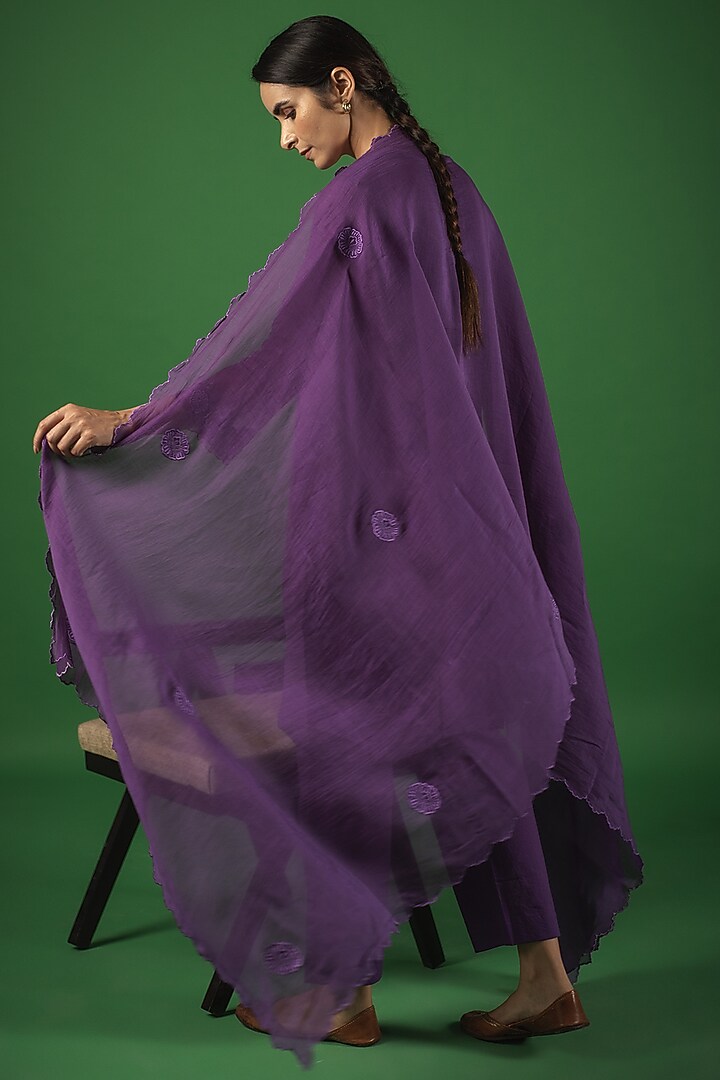 Plum Purple Handloom Chanderi Resham Embroidered Straight Kurta Set by Avaasya Jaipur at Pernia's Pop Up Shop