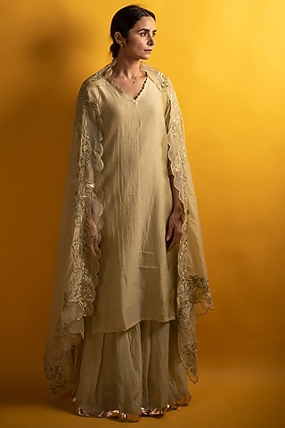 Pistachio Green Chanderi Kalidar Sharara Set by Avaasya Jaipur