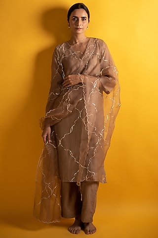 Sand Handloom Chanderi Gota Work Kurta Set by Avaasya Jaipur