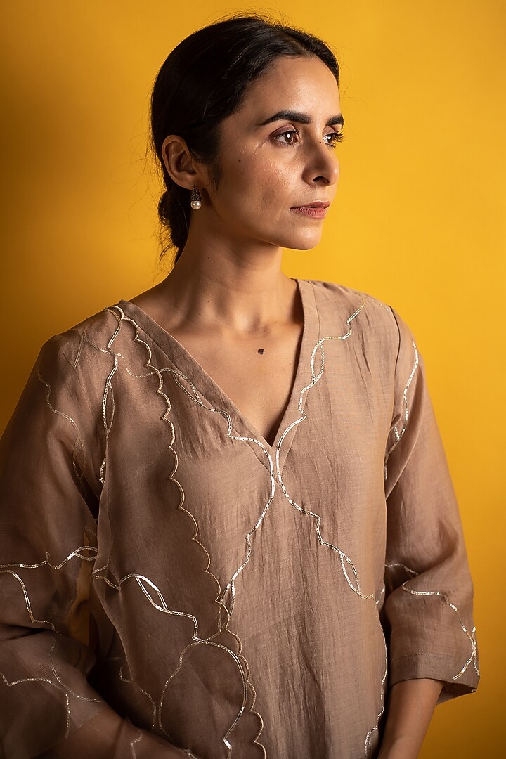 Sand Handloom Chanderi Gota Work Kurta Set by Avaasya Jaipur at Pernia's Pop Up Shop