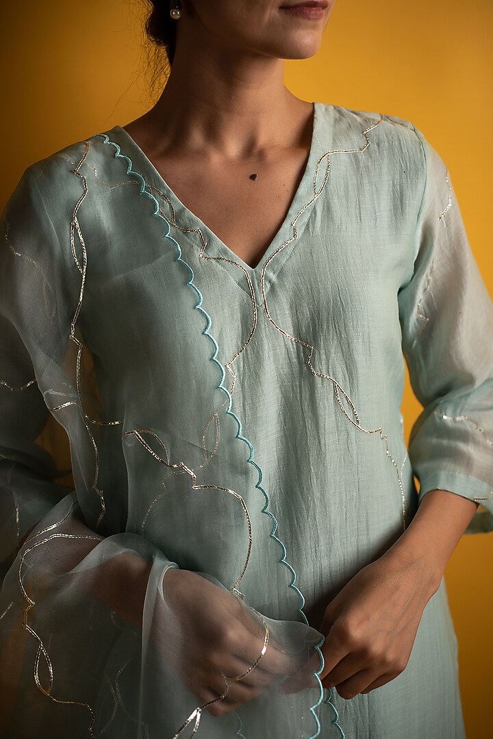 Eucalyptus Handloom Chanderi Gota Work Kurta Set by Avaasya Jaipur at Pernia's Pop Up Shop