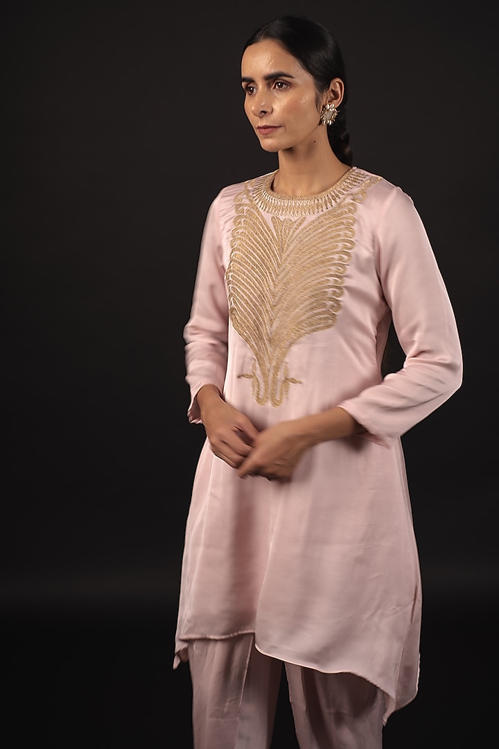 Blush Pink Modal Satin Dhoti Set by Avaasya Jaipur at Pernia's Pop Up Shop