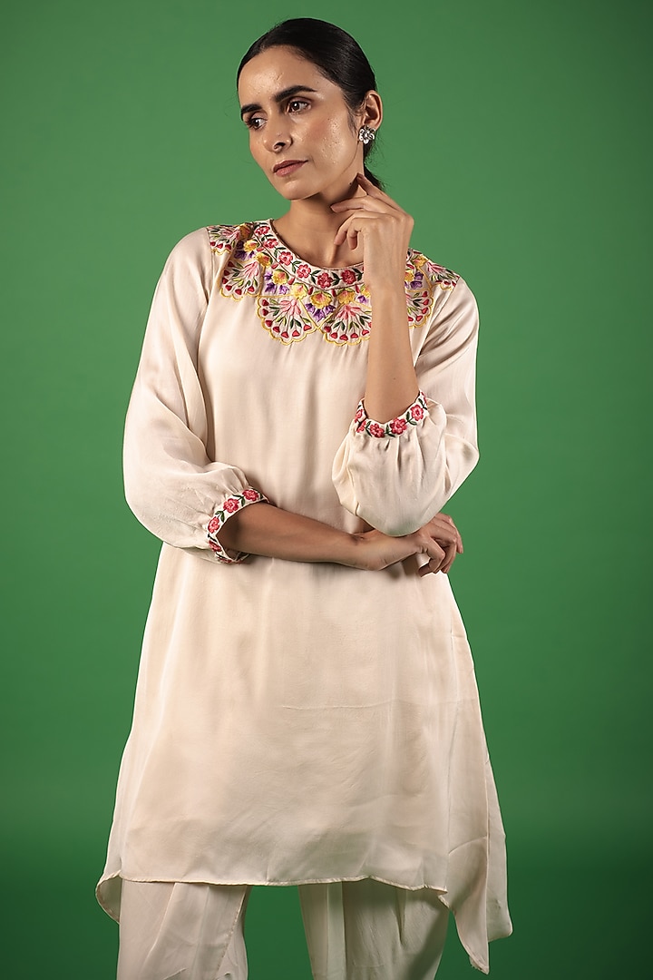 Ivory Modal Satin Dhoti Set by Avaasya Jaipur at Pernia's Pop Up Shop