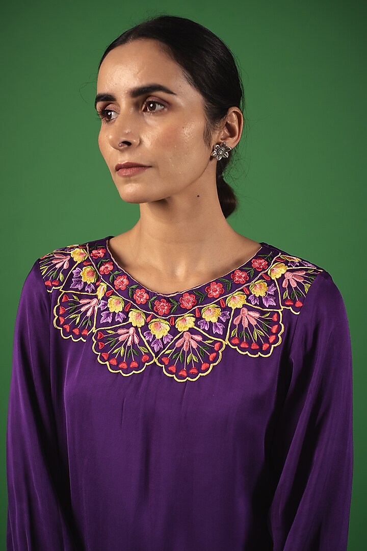 Plum Purple Modal Satin Dhoti Set by Avaasya Jaipur at Pernia's Pop Up Shop