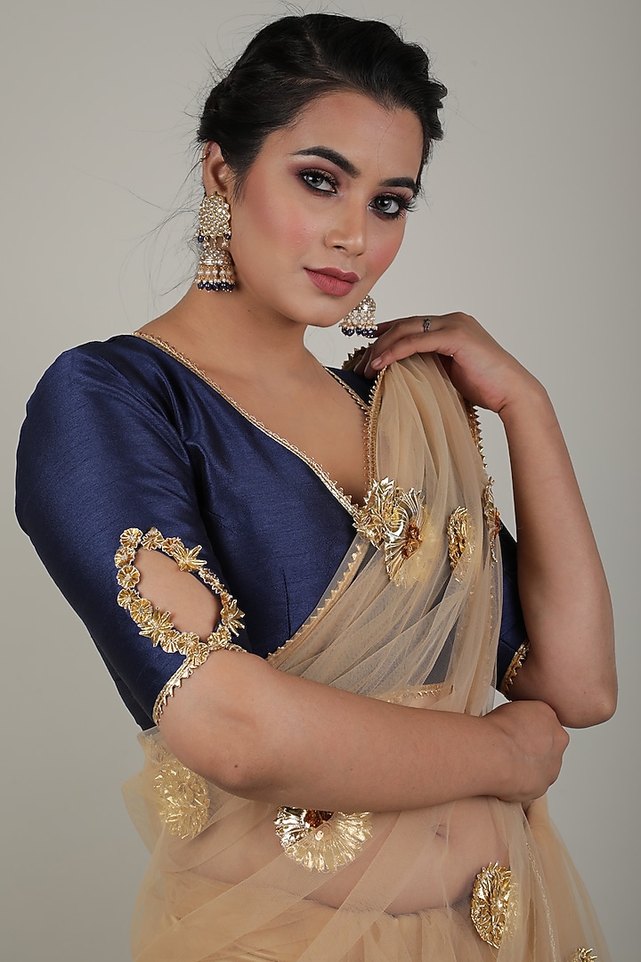 Nude Embroidered Party Wear Saree Set by Ashna Vaswani at Pernia's Pop Up Shop