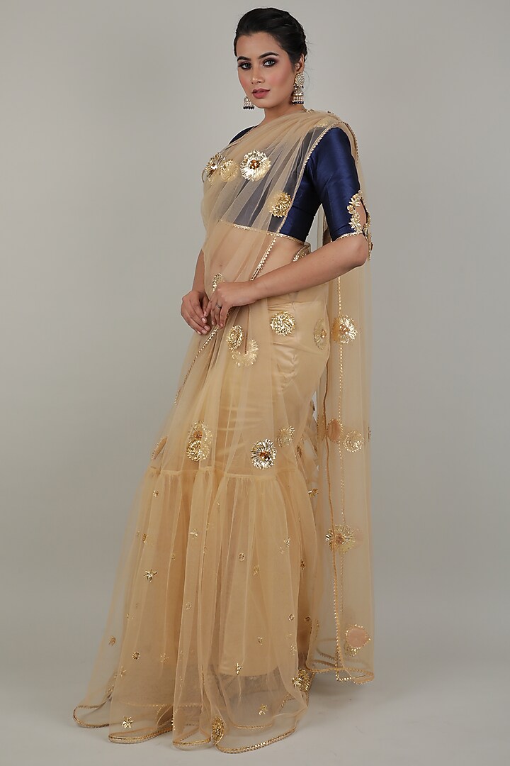 Nude Embroidered Party Wear Saree Set by Ashna Vaswani at Pernia's Pop Up Shop