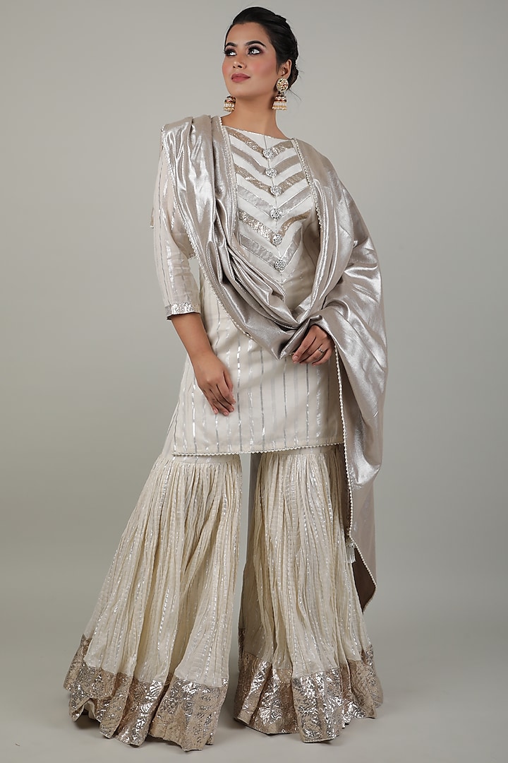 Ivory Cotton Crushed Sharara Set by Ashna Vaswani