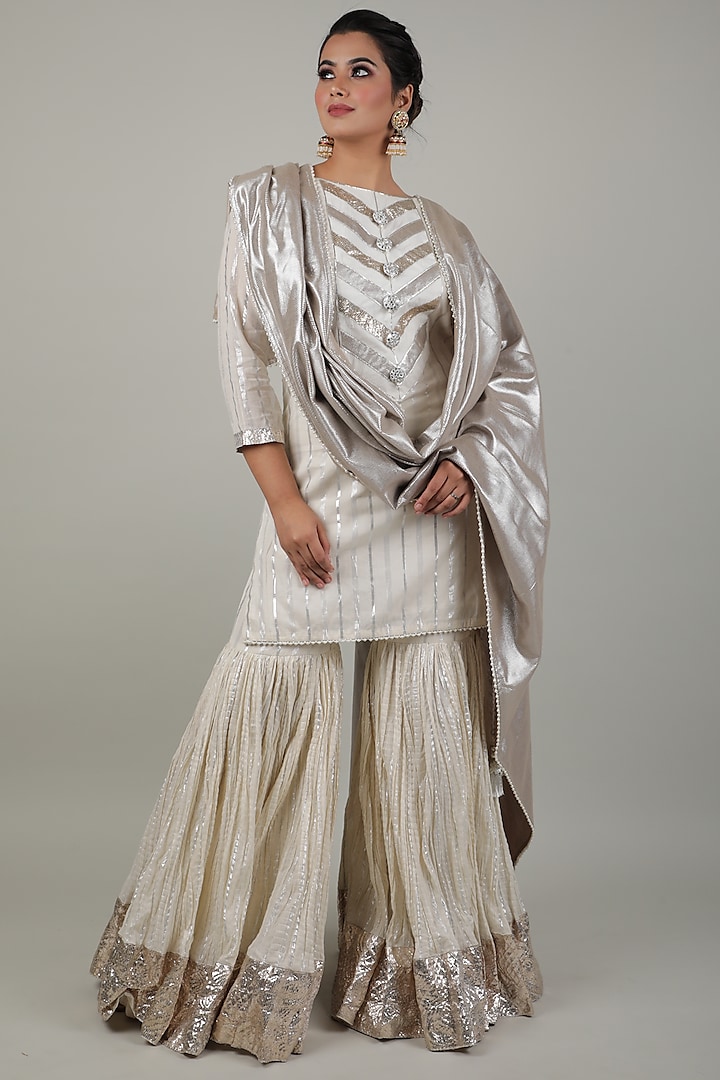 Ivory Cotton Crushed Sharara Set by Ashna Vaswani at Pernia's Pop Up Shop