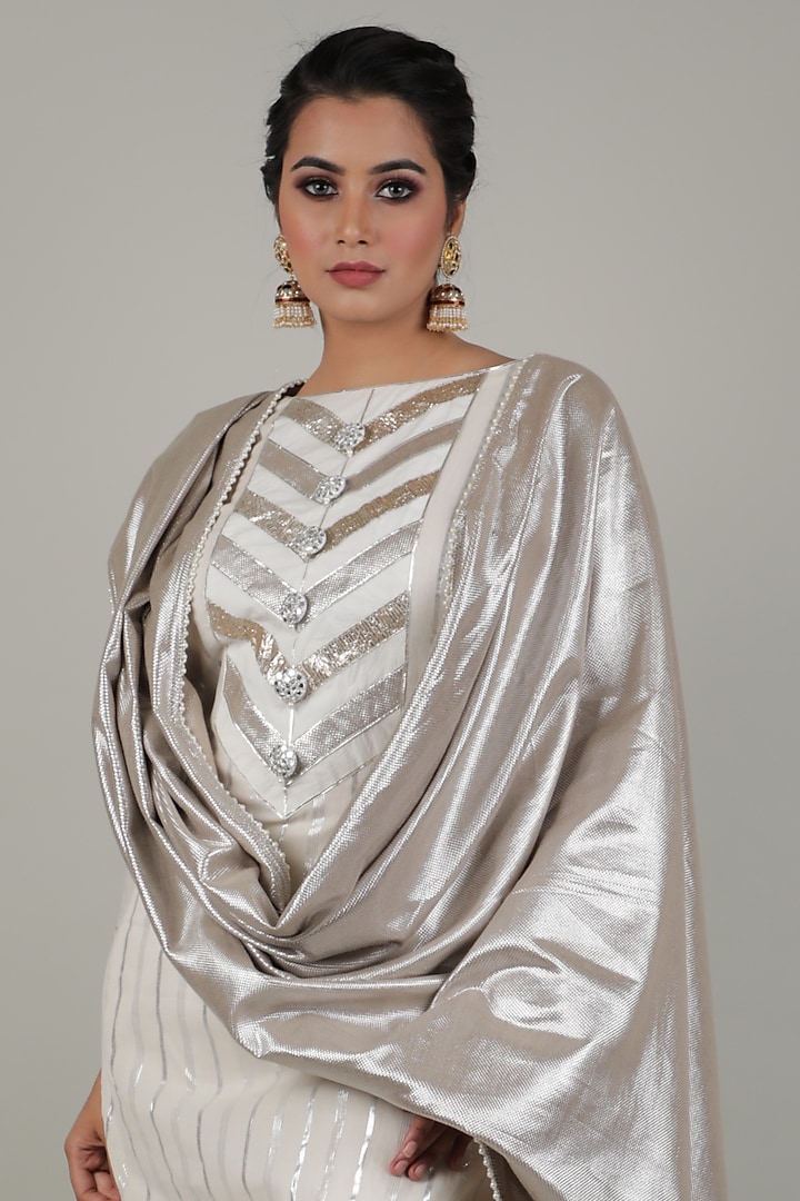 Ivory Cotton Crushed Party Wear Sharara Set by Ashna Vaswani at Pernia's Pop Up Shop