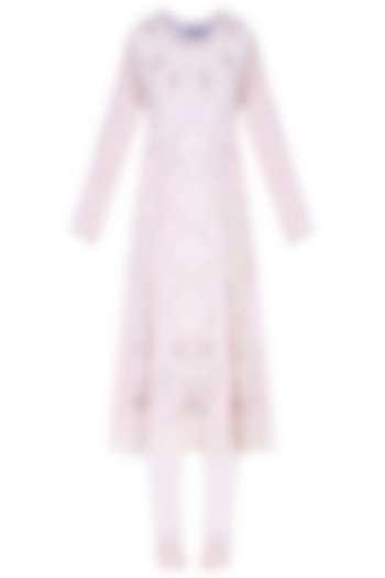 Powder pink aari and beads embroidered anarkali set available only at Pernia's Pop Up Shop.