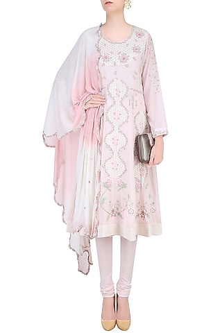 Powder Pink Aari and Beads Embroidered Anarkali Set by Abhishek Vermaa