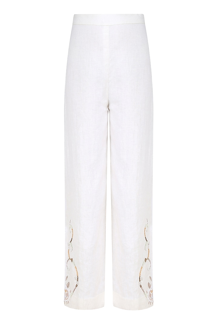 Powder blue 3D embroidered roses tunic with off white pants available only at Pernia's Pop Up Shop.
