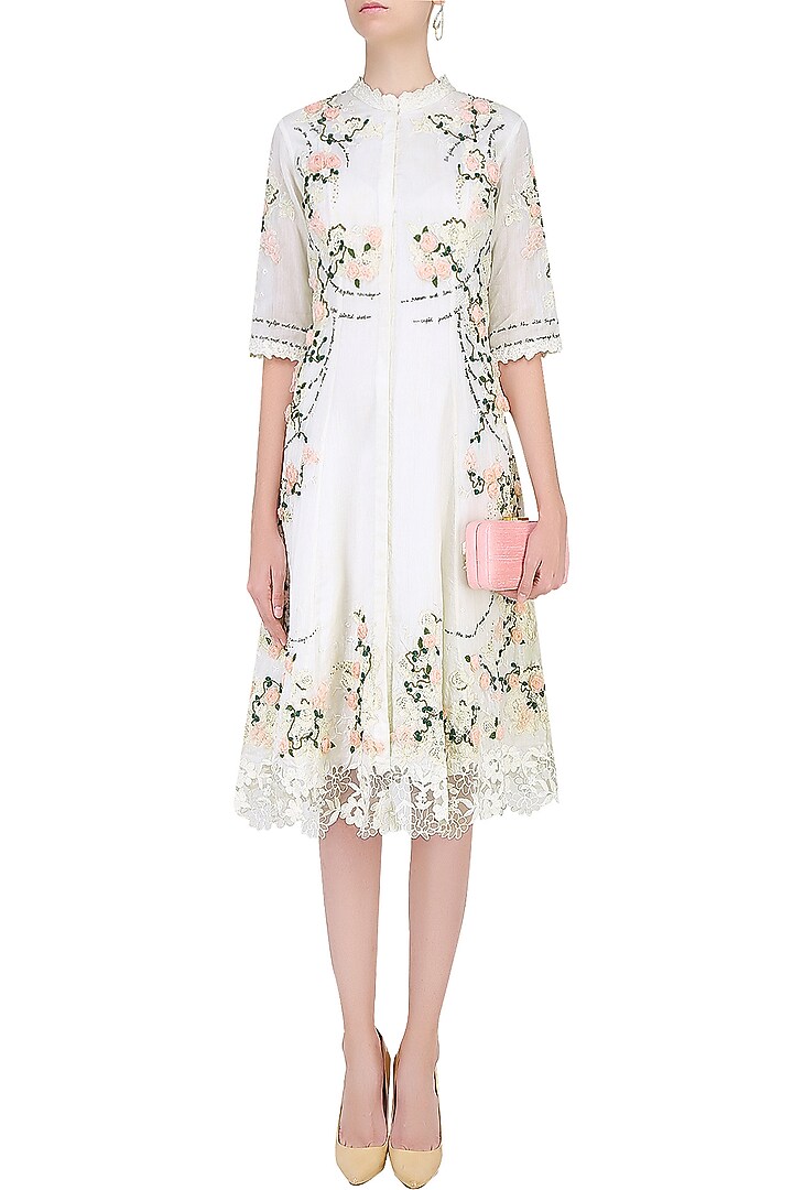 Ivory 3D rose motifs and lace cutwork tunic available only at Pernia's Pop Up Shop.