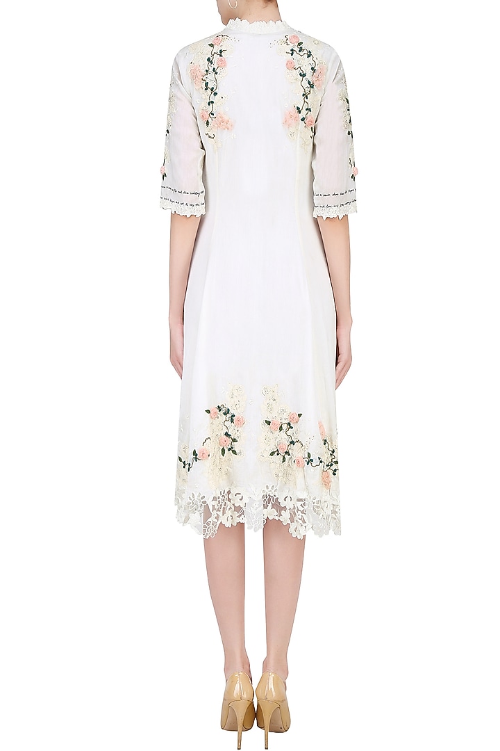 Ivory 3D rose motifs and lace cutwork tunic available only at Pernia's Pop Up Shop.