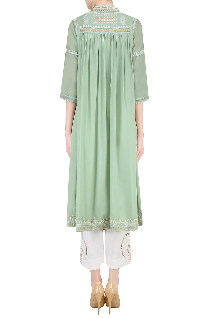 Mint green beads, sequins and kantha stitched tunic available only at Pernia's Pop Up Shop.