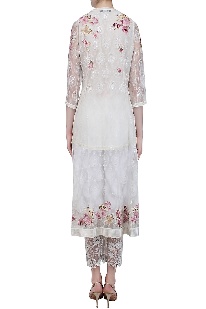 Powder pink block printed applique work tunic and pants set available only at Pernia's Pop Up Shop.