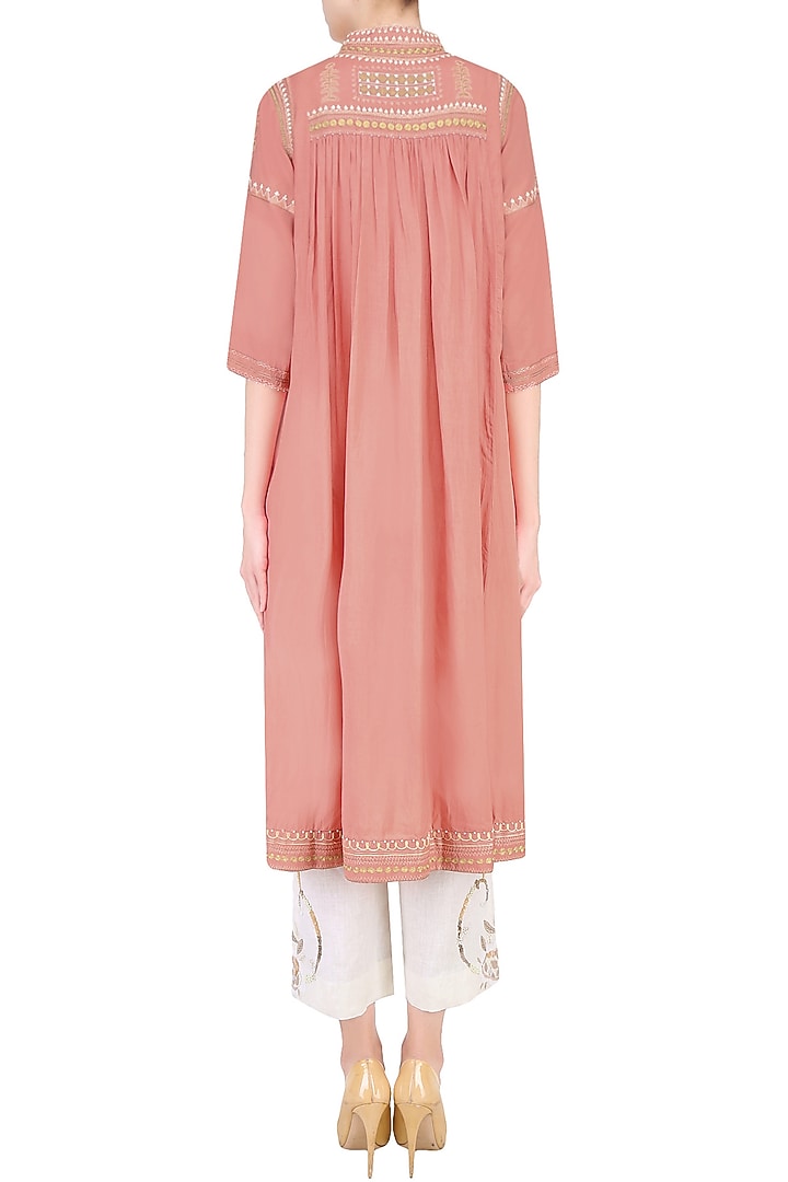 Peach beads, sequins and kantha stitched tunic available only at Pernia's Pop Up Shop.