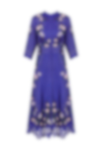 Blue 3D Rose Motifs and Lace Cutwork Tunic by Abhishek Vermaa