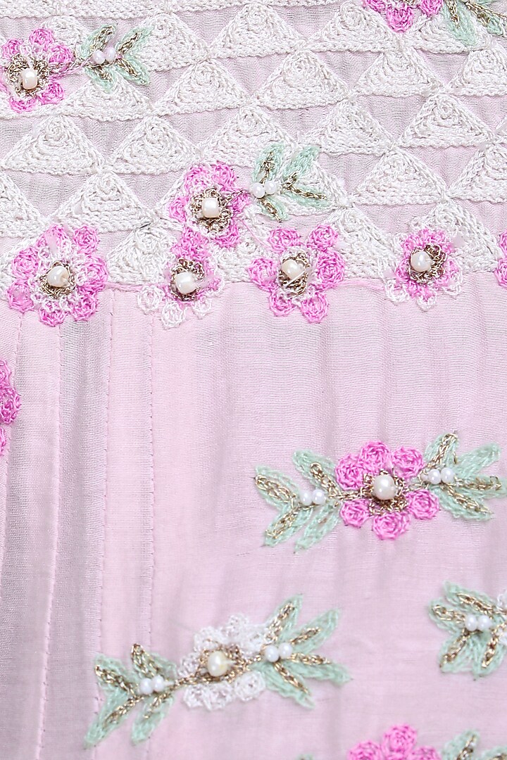 Powder pink floral kashmiri aari work kalidaar tunic available only at Pernia's Pop Up Shop.