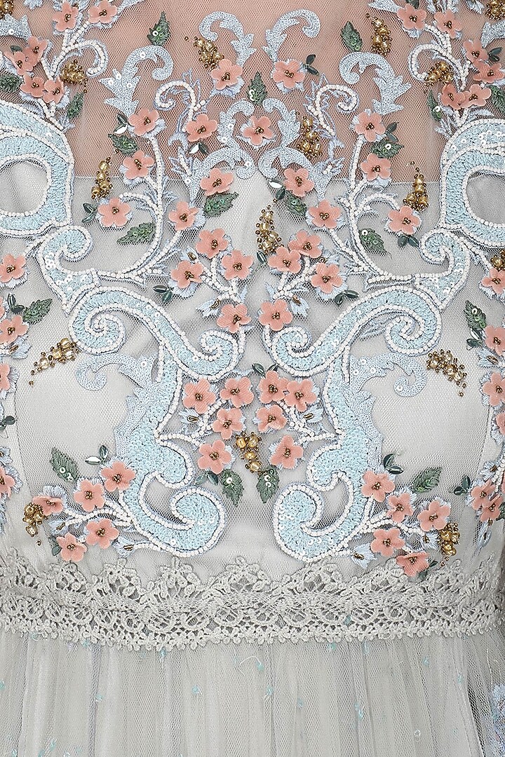 Abhishek Vermaa presents Sea blue embroidered cape style anarkali set available only at Pernia's Pop Up Shop.