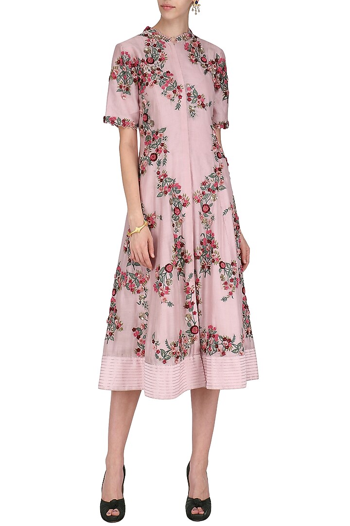 Ivory and pink front open knee length tunic available only at Pernia's Pop Up Shop.