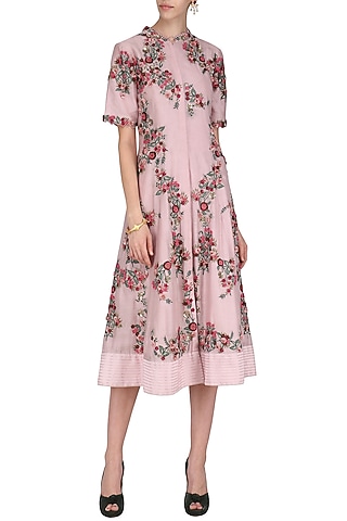 Ivory and Pink Front Open Knee Length Tunic by Abhishek Vermaa
