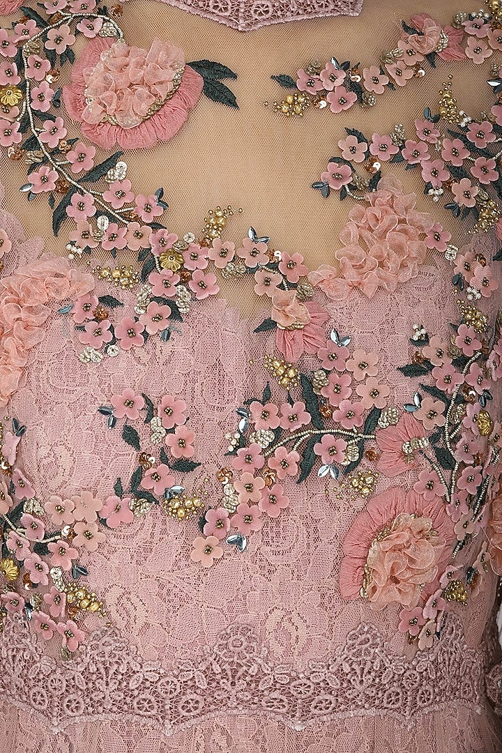 Dusky pink embroidered and laser cut anarkali set available only at Pernia's Pop Up Shop.