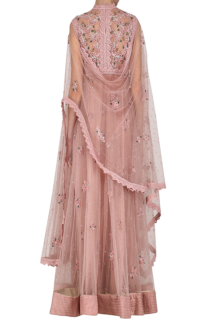 Blush pink embroidered drape dupatta anarkali set available only at Pernia's Pop Up Shop.