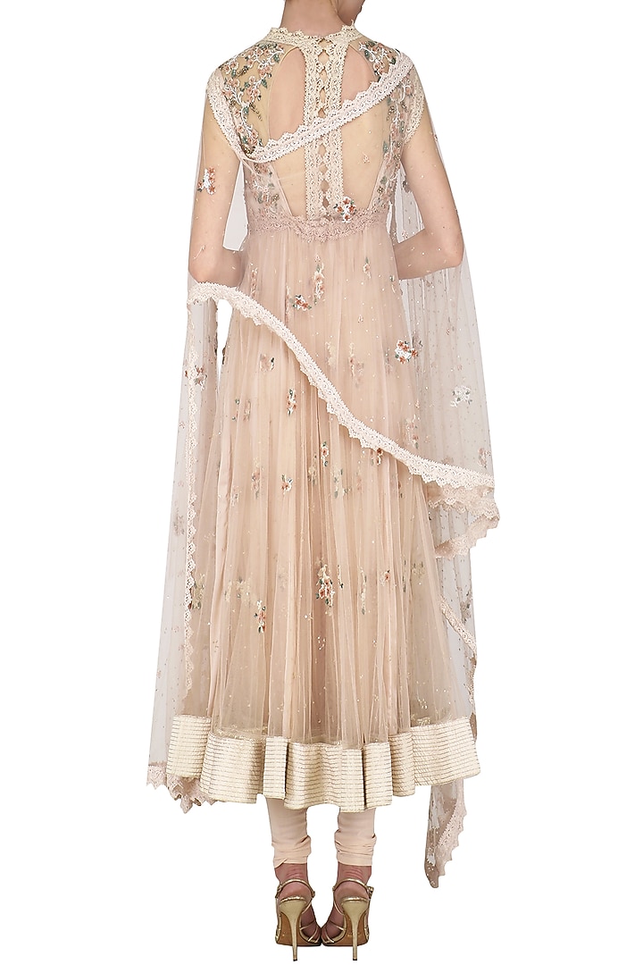 Ivory embroidered drape dupatta anarkali set available only at Pernia's Pop Up Shop.