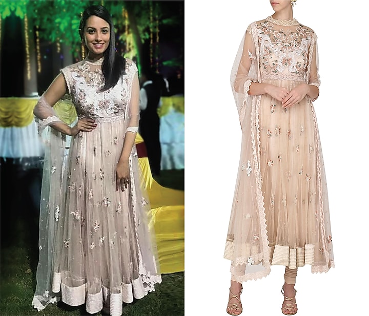 Ivory embroidered drape dupatta anarkali set available only at Pernia's Pop Up Shop.
