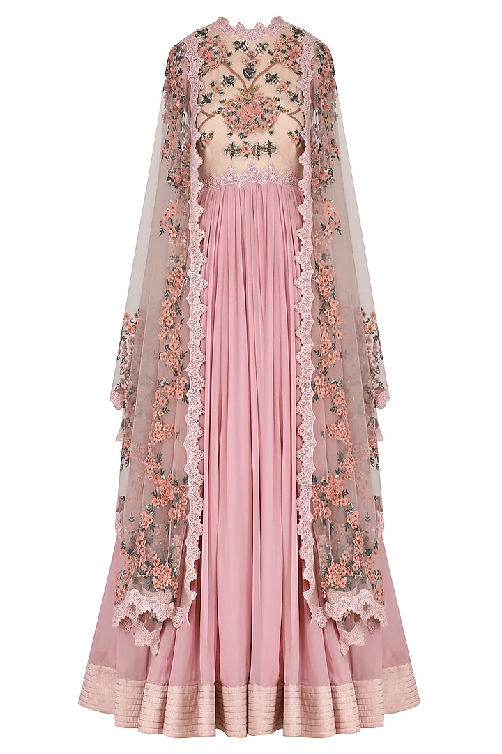 Lilac Embroidered Anarkali Gown by Abhishek Vermaa