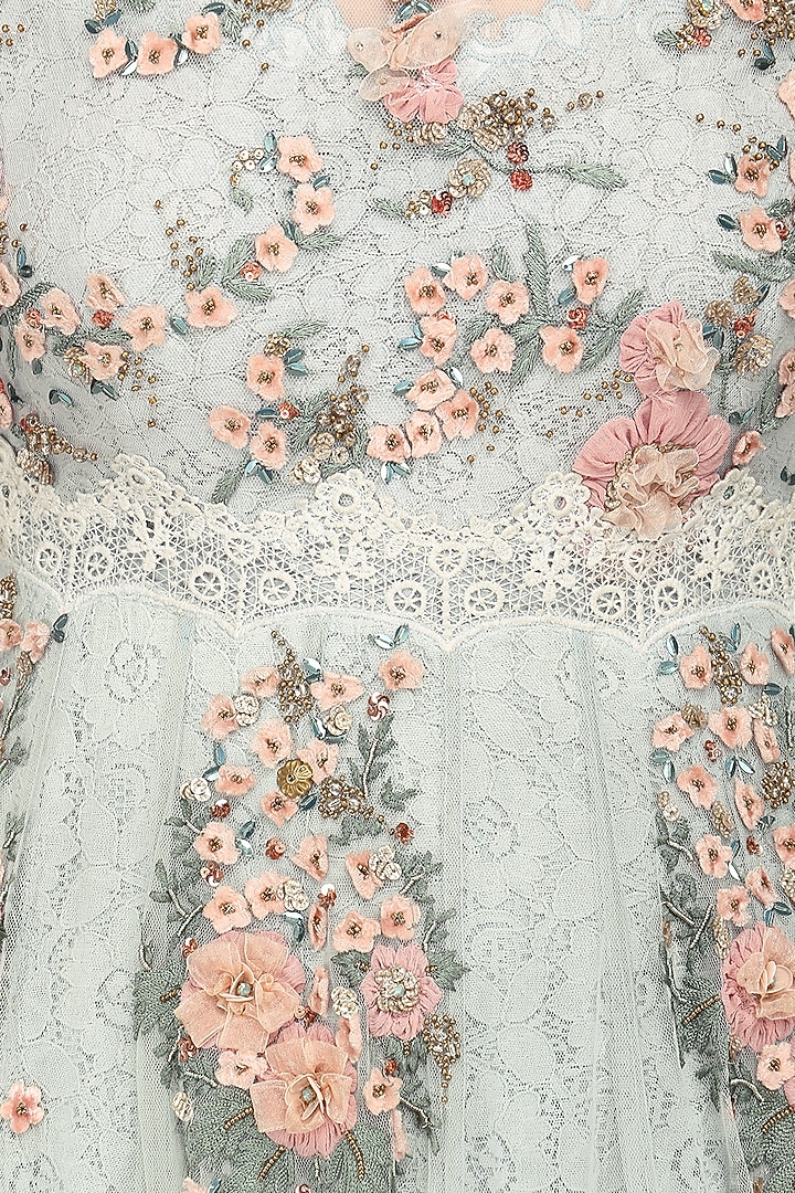 Blue floral embroidered laser cut anarkali gown available only at Pernia's Pop Up Shop.