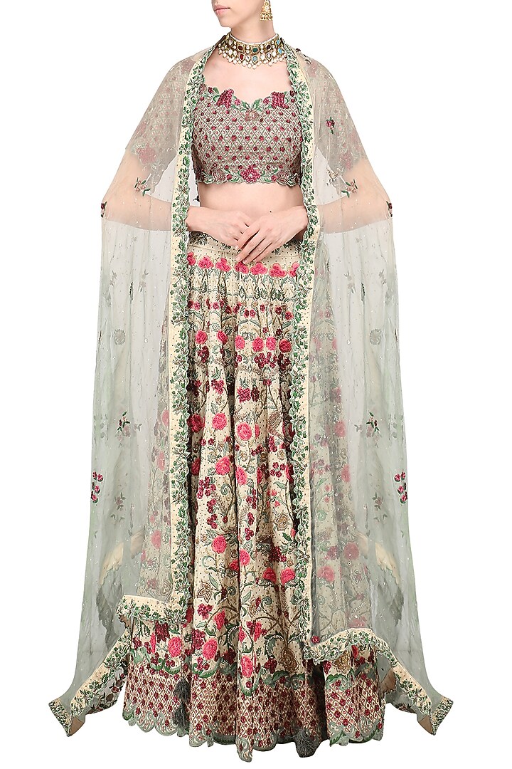 Light gold embroidered lehenga set available only at Pernia's Pop Up Shop.
