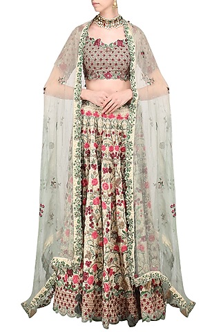 Light Gold Embroidered Lehenga Set by Abhishek Vermaa