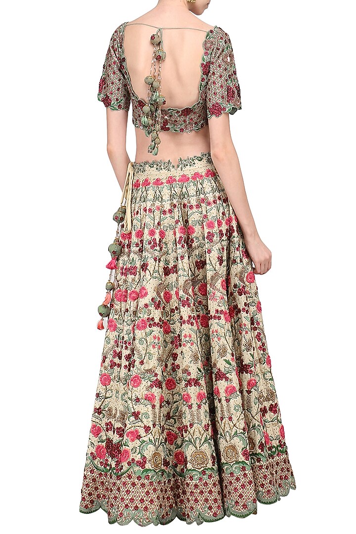 Light gold embroidered lehenga set available only at Pernia's Pop Up Shop.
