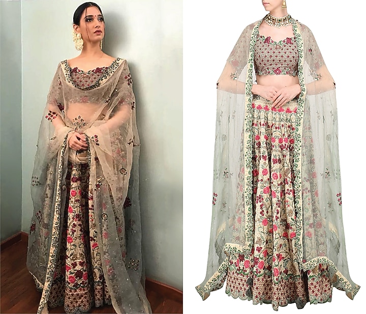 Light gold embroidered lehenga set available only at Pernia's Pop Up Shop.